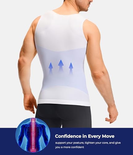 TAILONG Mens Compression Shirt - Slimming Body Shaper Sleeveless Workout Tank Top Undershirts Tummy Control Vest - color: White, size: XX-Large