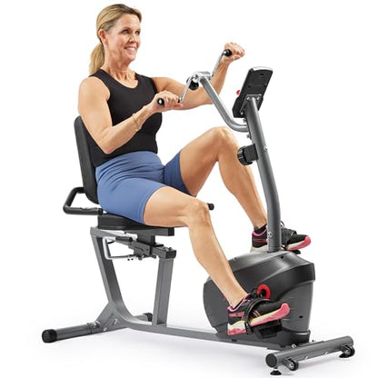 Sunny Health & Fitness Smart Magnetic Recumbent Bike for Home Cardio - color: Gray