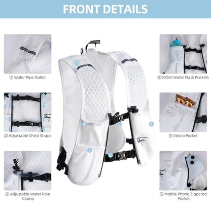 Hydration Backpack for Women Men, Lightweight Running Vest with 1.5L Water Bladder, Breathable Water Backpack for Hiking Running Cycling Climbing-White/Black - style: White