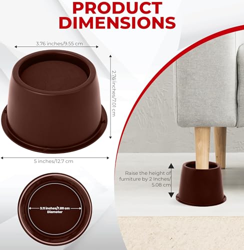 Utopia Bedding 3 Inch Bed Risers 4 Pack, Round Heavy Duty, Red Brown - color: Red Brown, size: 3 Inch (Pack of 4)
