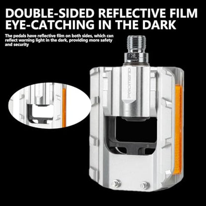 Folding Bike Pedals, All Aluminum Alloy Non-Slip Bike Pedals - color: Silver