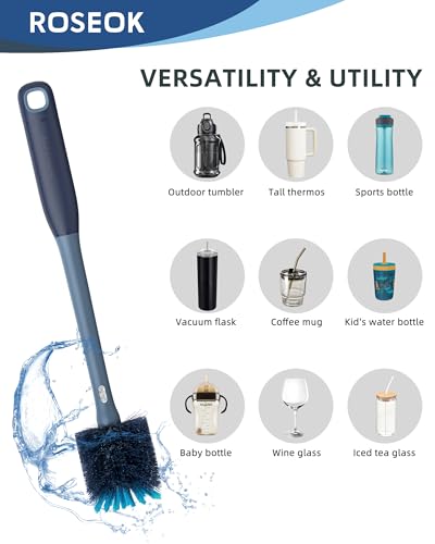ROSEOK 2 in 1 Bottle Brush with Straw Cleaner Brush, Water Bottle Brush - color: Grayish Blue, size: 1pcs