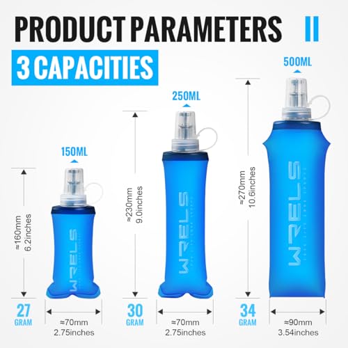 WRELS TPU Collapsible Soft Flask,Lightweight PBA Free Folding Running Water Bottles,Leakproof Durable Hydration Flask for Outdoors (500ml/16.9oz-2 Packs-Dark Blue) - color: 500ml/16.9oz-2 Packs-Dark Blue