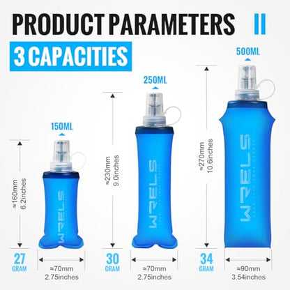 WRELS TPU Collapsible Soft Flask,Lightweight PBA Free Folding Running Water Bottles,Leakproof Durable Hydration Flask for Outdoors (500ml/16.9oz-Dark Blue) - color: 500ml/16.9oz-Dark Blue