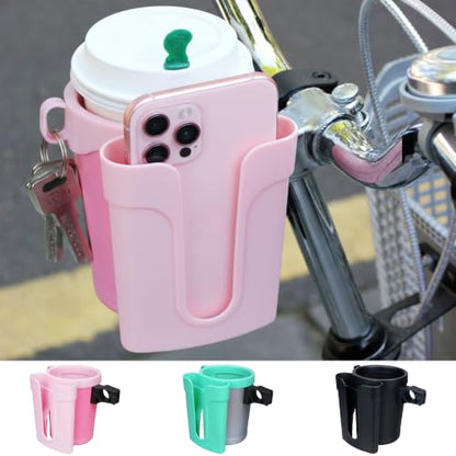 Bike Cup Holder with Phone & Key Storage, Universal Drink Bottle Mount for Adult Mountain Road E-Bikes & Adult Scooters, Double Pink - color: Pink, style: Bike Cup Holder