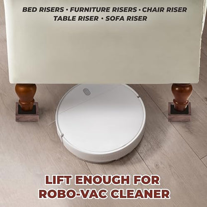 Bed Risers, Furniture Risers (Set of 8-Height 1") Can be Adjusted to 2'' 3''or 4'', Lifts Furniture Risers, Solid Natural Wood Risers, Non-Slip Recessed Hole (Square-Walnut Color) - color: Square-walnut Color