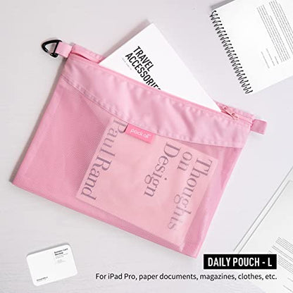 pack all Water-Resistant Zipper Pouch, Mesh Zipper Bag, 14.17"x10.23" - color: Pink, size: Large