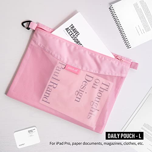 pack all 3 Pcs Water-Resistant Zipper Pouch, Mesh Zipper Bag - color: Pink, size: Set