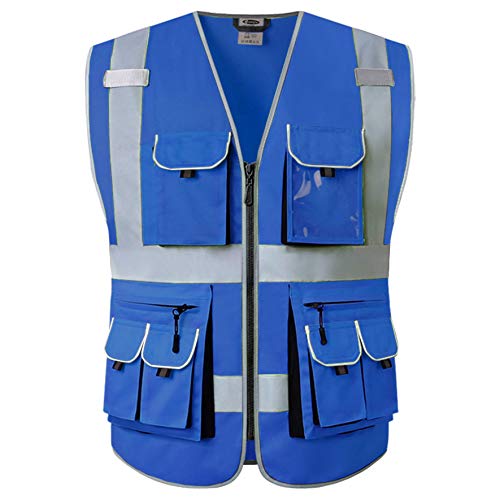 JKSafety Hi Vis Safety Vest for Men Women WIth 10 Pockets JK88 Blue L - color: Blue, size: Medium