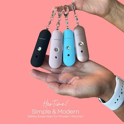 HerTime2 Personal Safety Alarm for Women - Loud Self Defense Siren, Waterproof Keychain with Strobe Light - Battery Powered, Black - color: Black, style: Battery Powered