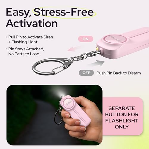 Personal Safety Alarm Keychain for Women, 3 Pack, 130dB Siren, LED Light - color: G - Black&Pink&Blue