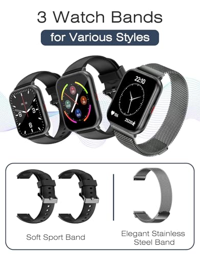 Smart Watch for Men Women with Call Function, Sport & Metal Bands Black - color: Black
