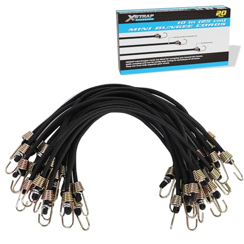 XSTRAP STANDARD 10-Inch Mini Bungee Cords with Hook, 20 Pcs Elastic Straps - color: Black