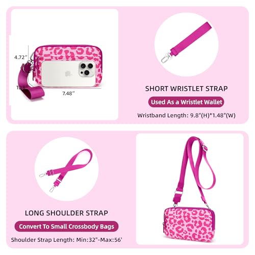 FODOKO Wristlet wallets for Women RFID crossbody bags with 4 Zippers - color: Red Leopard