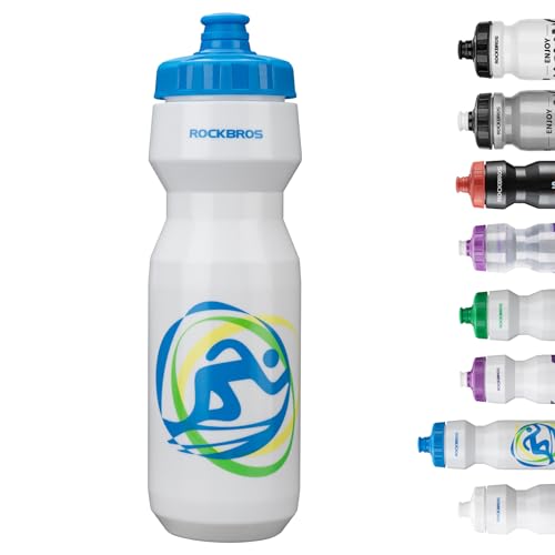 ROCKBROS Bike Water Bottle 20oz-25oz Squeeze Cycling Water Bottle BPA Free - color: 25oz White Blue, style: 1 Pack