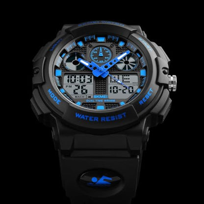 MASTOP Men's Digital Analog Sports Military Watches Waterproof Outdoor LED Backlight Display Alarm Stopwatch - color: Blue
