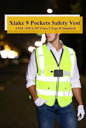 XIAKE 9 Pockets Class 2 High Visibility Reflective Safety Vest for Men Women,Meets ANSI/ISEA Standard - color: Yellow, size: XX-Large