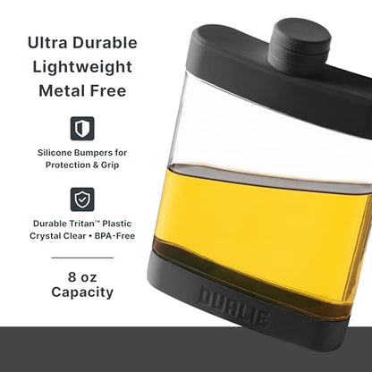 DUALIE 8 oz Hip Flask for Liquor - Shatterproof Alcohol Flasks with Clear Tritan Plastic and Silicone Grip - Flask Gift for Men & Women - Black - color: Black