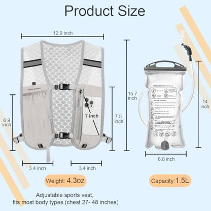 Running Vest Hydration Backpack for Men Women, Lightweight Breathable Hydration Packs, Adjustable Chest Straps Daypack, Reflective Water Running Vest for Marathon, Trail, Hiking, Cycling - color: Grey