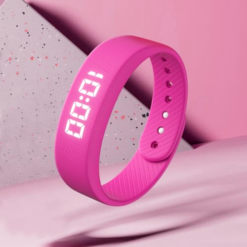 Gosasa Lightweight LED Digital Sport Watch Waterproof Fitness Tracker with Calorie Counter, Pedometer, Vibrating Alarm, USB Rechargeable Silicone Wristband for Men Women (Rose Red) - color: Rose Red