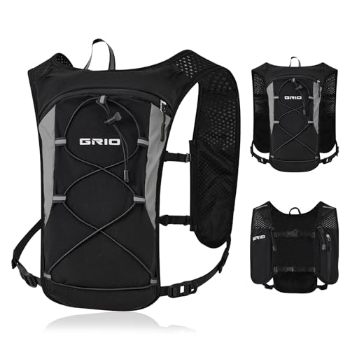 GRIO Hydration Running Vest for Women Men, Water Backpack for Hiking ,with 1.5L Water Bladder, Lightweight Breathable Reflective Hydration Pack for Marathon, Trail, Hiking, Cycling - color: Black