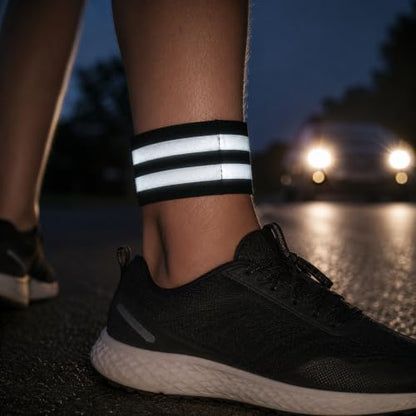 2 PCS Ultra-Reflective Arm Bands Leg Straps for Cycling Adjustable Elastic Safety Wristband for Running Jogging Motorcycle Night Visibility Gear Unisex Black - color: Black