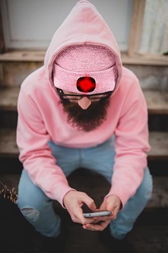 ATNKE LED Lighted Beanie Hat,USB Rechargeable 8 LED Red Glow Flashing Alarm Running Headlamp Cap Gifts for Men and Women - color: #Blended Pink Goldwire
