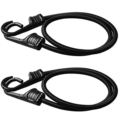 ZHOUBIN 24 Inch Black Bungee Cords with Hooks Heavy Duty, 2 Pcs - size: 24"