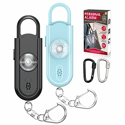 Safe Sound Personal Alarm, 2 Pack 130 dB Loud Siren Song Emergency Security Alarm Keychain with Strobe LED Light, Personal Sound Safety Siren for Women, Men, Children, Elderly - color: Black/Blue