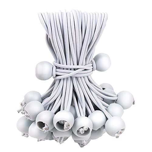 50PCS White Ball Bungee Cords, 9 Inch Heavy Duty Outdoor Bungee Cord with Balls, Tarp Tie Down Bungee Balls for Shelter, Camping, Cargo,Tent Poles UV Resistant（Ball Size 1 inch） - size: 9 inch