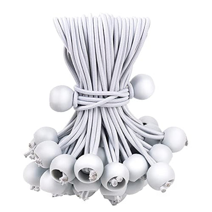 50PCS White Ball Bungee Cords, 9 Inch Heavy Duty Outdoor Bungee Cord with Balls, Tarp Tie Down Bungee Balls for Shelter, Camping, Cargo,Tent Poles UV Resistant（Ball Size 1 inch） - size: 9 inch