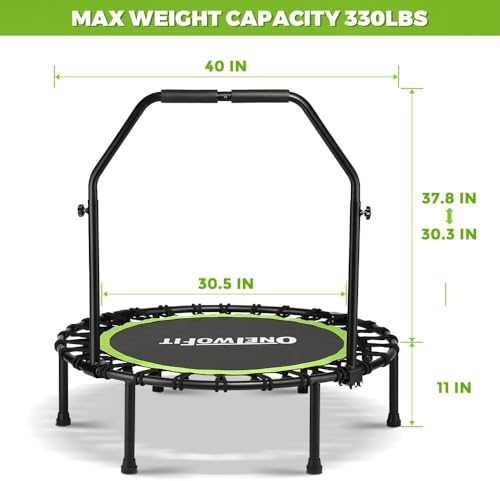 ONETWOFIT Foldable Mini Bungee Rebounder Trampoline for Adults with Handle - size: 40inch