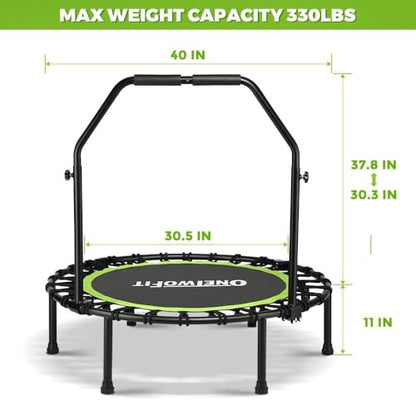 ONETWOFIT Foldable Mini Bungee Rebounder Trampoline for Adults with Handle - size: 40inch