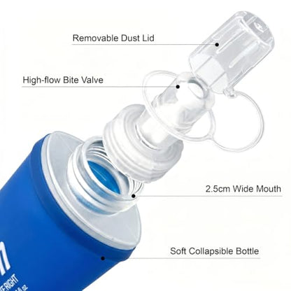 2 Pack Soft Flask 250ml TPU Collapsible Soft Water Bottle BPA-Free for Hydration Pack Jogging Running Hiking Cycling Camping (Dark Blue) - color: Dark Blue
