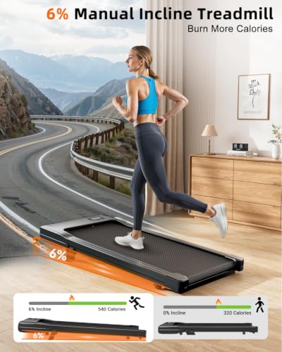 DeerRun Under Desk Walking Pad Treadmill for Home Office & Small Spaces, 6% Manual Incline, 0.6–3.8 MPH Walking Speed, 2.5 HP, 300 lb Capacity, App & Remote Control - color: Deep Black