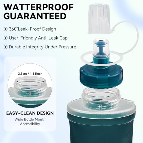 FR Collapsible Soft Hydration Flask 700ml TPU Portable Sports Water Bottle, Outdoor Running Cycling Fitness Hydration Bag with Leak-Proof Bite Valve and Lanyard(Slate Blue) - color: Slate Blue 700