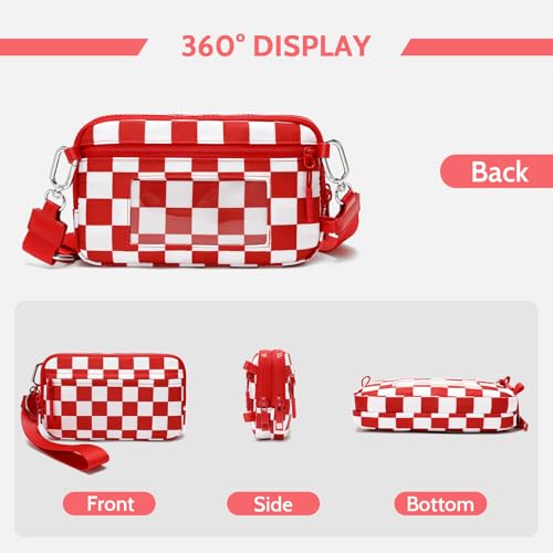 FODOKO Wristlet wallets for Women RFID crossbody bags with 4 Zippers - color: Red