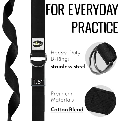 TECEUM 2 IN 1 Yoga & Mat Strap for Stretching – Cotton – 6/8/10 ft - color: Black, size: 6 ft