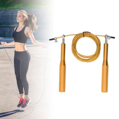 Adjustable Speed Jump Rope, Skipping Rope with Universal Ball Bearing, Aluminum Alloy Handles, PVC Coated Steel Cable for Fitness Training - color: Gold