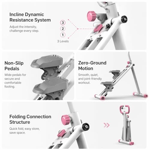 Stair Stepper Machine with Handlebar, Foldable Step Machine for Exercise at Home, Adjustable Height Cardio Workout Equipment with LCD Monitor, Compact Fitness Stepper for Full Body Workout