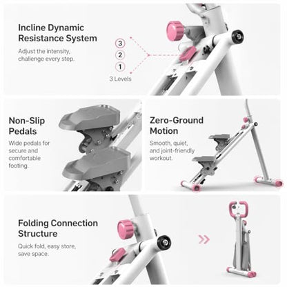Stair Stepper Machine with Handlebar, Foldable Step Machine for Exercise at Home, Adjustable Height Cardio Workout Equipment with LCD Monitor, Compact Fitness Stepper for Full Body Workout