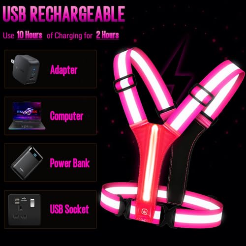 LED Reflective Running Vest Gear, High Visibility Reflective Running Gear, Light Up Running Vest Rechargeable Running Lights for Night Walking Running Cycling