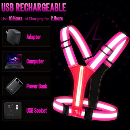 LED Reflective Running Vest Gear, High Visibility Reflective Running Gear, Light Up Running Vest Rechargeable Running Lights for Night Walking Running Cycling