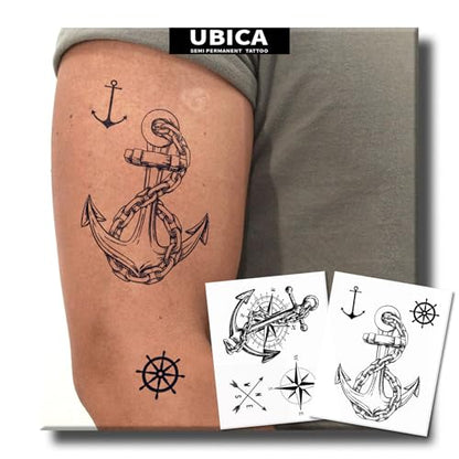 Semi Permanent Tattoo, Nautical Anchor Compass Design, Medium - color: Anchor