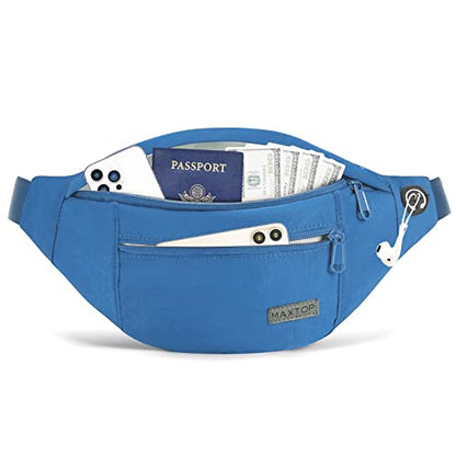 Large Blue Crossbody Fanny Pack for Women Men Belt Bag Fit All Phones - color: Blue(Washed Nylon with Blue Zipper)