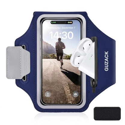 GUZACK Running Armband with Key Pockets & Card Slot, Up to 6.9", Medium - color: Navy Blue (Up to 6.9"), size: M