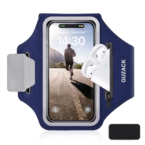 GUZACK Running Armband with Key Pockets & Card Slot, Up to 6.9", Medium - color: Navy Blue (Up to 6.9"), size: M