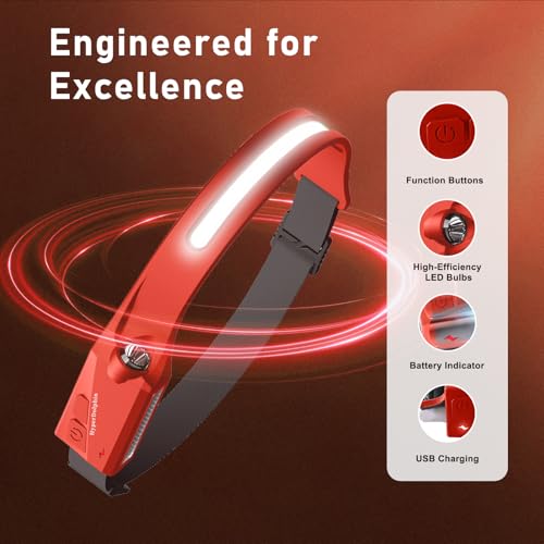 Headlamp Rechargeable LED (2-Pack, Red) 230° Wide Beam, USB-C Lightweight Head Lamp, Long Runtime, Water-Resistant for Camping, Hiking, Running, Fishing, Repair Work - color: Red