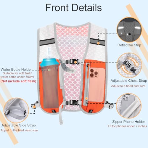 Running Vest Hydration Backpack for Men Women, Lightweight Breathable Hydration Packs, Adjustable Chest Straps Daypack, Reflective Water Running Vest for Marathon, Trail, Hiking, Cycling - color: Orange