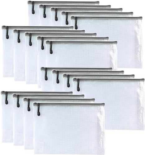 Oaimyy-18PCS-12 x 16 Inches-Mesh Zipper Pouch, Plastic Zip File Folders Puzzle Bags for Organizing,for Office Supplies,Travel,Home Storage-Black, 12"x 16" - color: Black, size: 12"x 16"
